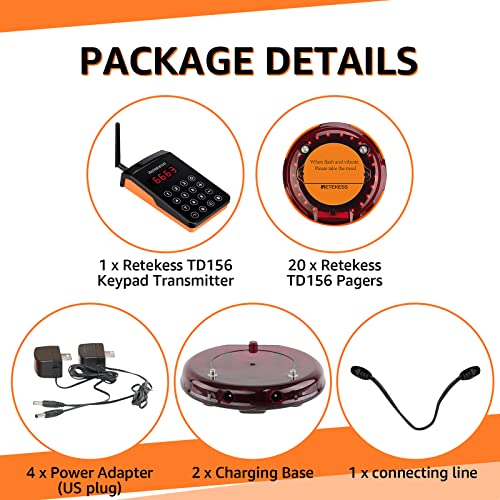 Retekess TD156 Restaurant Buzzer System with Long Range Pagers - 20 Pager Coasters, IP67 Waterproof