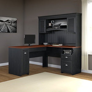 Fairview L Shaped Desk with Hutch in Antique Black