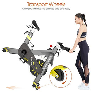 pooboo Indoor Exercise Bike Commercial Stationary Bike Belt Drive Indoor Cycling Bike with 42 LB Flywheel,LCD Monitor (S1)