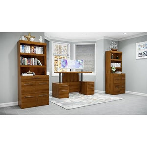 RoomAndLoft Adjustable Height Sit-Stand Desk with Drawers and File Drawer Bookcases