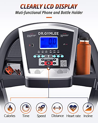 DR.GYMLEE Folding Treadmill for Home,with 15% Automatic Incline,300LBS Weight Capacity,Easy Assembly Electric Motorized Running Machine Use with LCD Screen/Heart Rate Monitor/Phone Cup Holder - 9028S