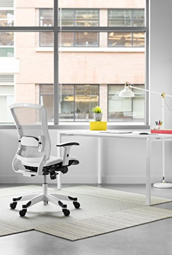 SPACE Seating Breathable Mesh Seat and Back, 2-to-1 Synchro Tilt Control, 2-Way Adjustable Flip Arms, and White Coated Nylon Base Managers Chair, White
