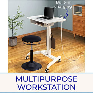 Stand Steady Cruizer™ Mobile Podium with UL Safety Certified Power Outlets | 31in Height Adjustable Student Desk with Built-In Storage | Portable Standing Desk | Rolling Laptop Desk