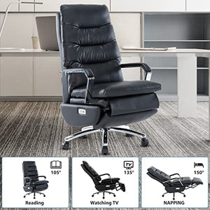 HESL Electric Power Reclining Office Chair with Footrest, Big and Tall Auto-Linked Armrests, 500 lb Capacity Black