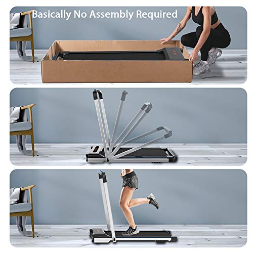 CIIHI C Portable Treadmill for Small Spaces Foldable Under Desk Compact for Home Office Apartment Electric Walking Machine with Safety Key Remote Control and 2 Wheels