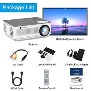 1080P Projector, FANGOR 2021 WiFi Projector Bluetooth Support, 7500L Movie Projector 4K Video Support, Home Projector Compatible with TV Stick, HDMI, USB, VGA, iOS/Android [120''Screen Included]