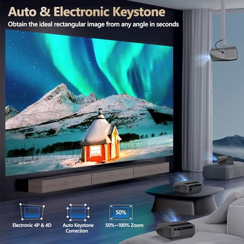 ZCGIOBN Daylight Projector Auto Focus 4K, 1200 ANSI Bright HD LED Home Theater Video Projector