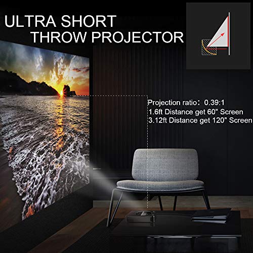 WOWOTO Short Throw Projector 3000 Lumens 120 inch Screen DLP LED Projector with Mini Size (7.9 x 6.3 x 1.9 Inch) Built-in Battery (S6A, Black)