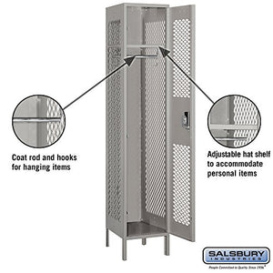 Salsbury Industries 81168GY-U Single Tier 15-Inch Wide 6-Feet High 18-Inch Deep Unassembled Extra Wide Vented Metal Locker, Gray