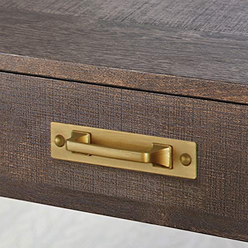Modern Computer Desk Workstation Home Office Furniture 3 Drawers Storage Organize Laptop PC Table Study Writing Reading Console Table Brown Gold Accent