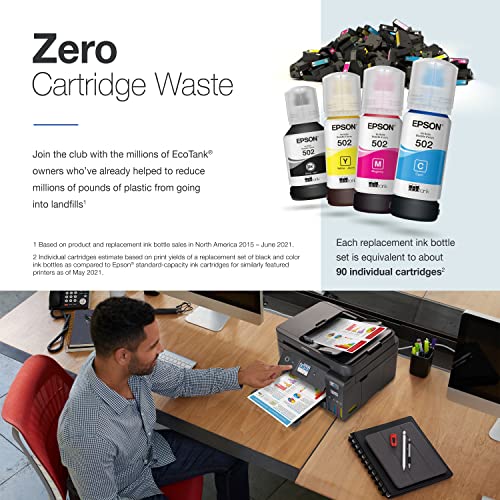 Epson EcoTank ET-4850 Wireless All-in-One Cartridge-Free Supertank Printer with Scanner, Copier, Fax, ADF and Ethernet – The Perfect Printer for Your Office - Black