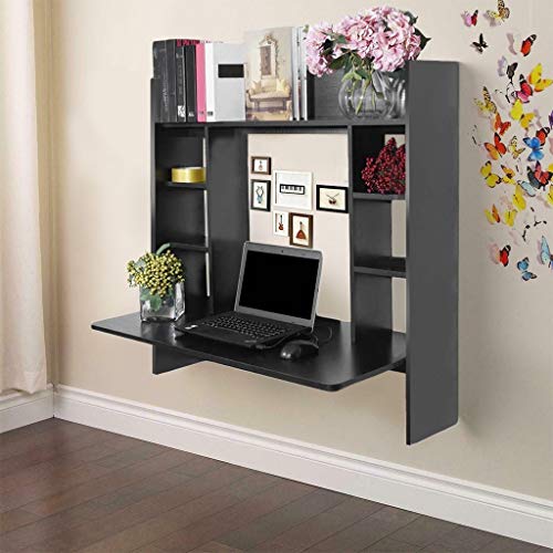 Wooden Wall Mounted Desk, Floating Computer Desk Home Office Table Desk Workstation, Space Saving, Laptop PC Table for Living Room, Bedroom, Office (Black)