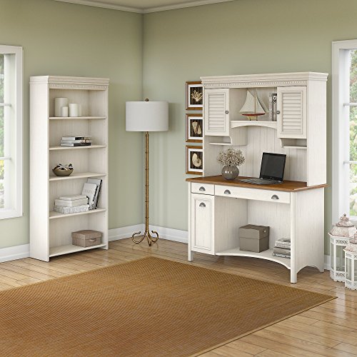 Bush Furniture Fairview Computer Desk with Hutch and 5 Shelf Bookcase, Antique White
