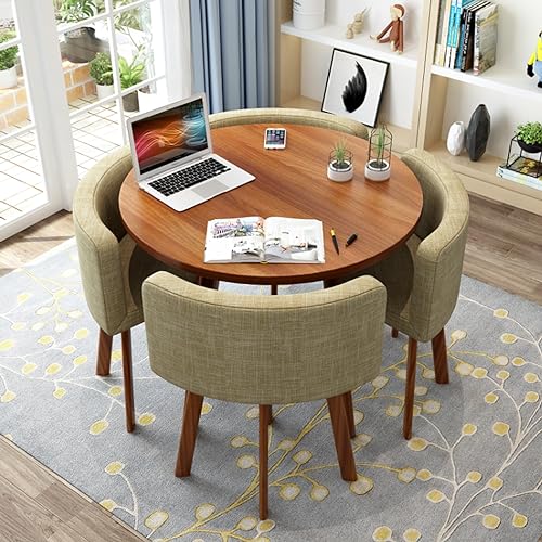 HARELA Small Office Reception Room Club Table and Chair Set - Round, Space-Saving, Brown Color
