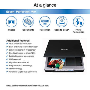 Epson Perfection V19 Color Photo & Document Scanner, Black, 4800 dpi, Scan-to-Cloud