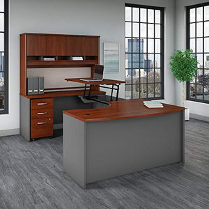 Bush Business Furniture Series C 60W x 43D Left Hand 3 Position Sit to Stand U Shaped Desk with Hutch and Mobile File Cabinet in Hansen Cherry/Graphite Gray