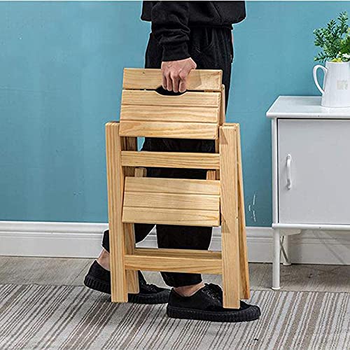 LUCEAE Folding Wooden Step Stool, 3 Steps, Non-Slip Wide Tread, Portable Adult Footstool - Black