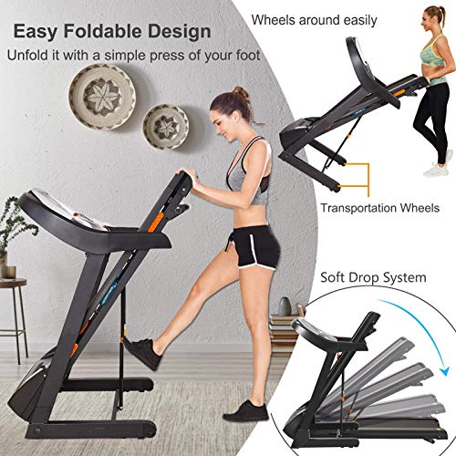 Caroma Electric Treadmill Folding for Home with Incline App Bluetooth Control Treadmill with 220 Lbs Weight Capacity Workout Equipment Home Cardio Machine for Running Jogging Walking with Speaker