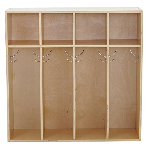 ECR4Kids Birch Streamline Classroom Locker - Hardwood Coat & Backpack Storage for Kids - 4-Section, Toddler (36" H)