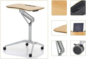 None Pneumatic Height Adjustable Sit-Stand Mobile Laptop Computer Desk Cart