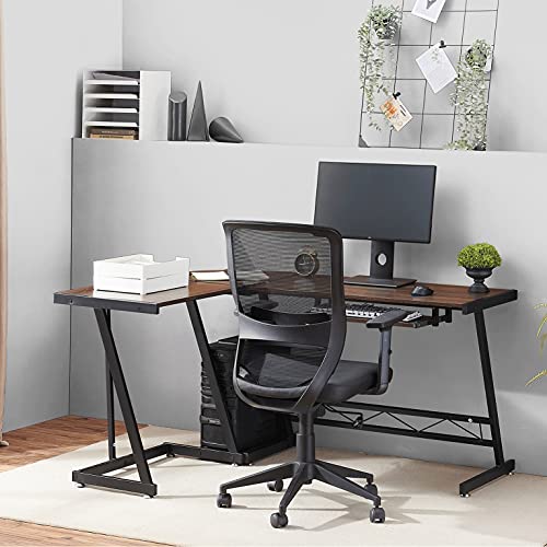 LJTT L Shaped Desk with Keyboard Tray and Host Bracket Corner Computer Desk Gaming Table Workstation for Home Office, Brown