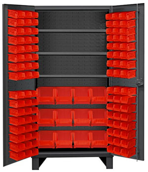 Durham HDC36-108-3S1795 Lockable Cabinet with 108 Red Hook-On Bins, 36" Wide, 12 Gauge