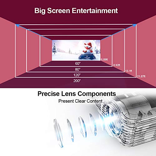 CAIWEI HD WiFi LCD Projector with Bluetooth Android Support 1080P 200" Display 4600lm Home Theater System Wireless Mirroing Smartphone Projector, HDMI USB RCA Audio VGA Built-in Speakers