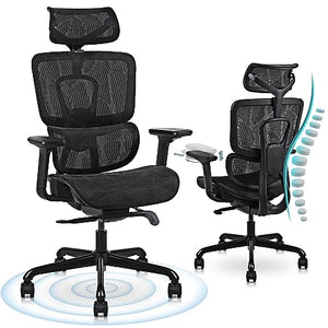Flysky Ergonomic Mesh Office Chair with Adjustable Seat Depth, 3D Armrest, Lumbar Support - Black1