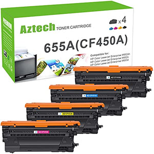Aztech Compatible Toner Cartridge Replacement for HP 655A CF450A CF451A CF452A CF453A Enterprise M652dn M653dn M653 M652 M652n M653dn M653dh M653x Printer (Black Cyan Yellow Magenta 4-Pack)