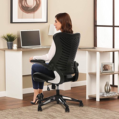 Modrine Ergonomic Swivel Drafting Chair, Height Adjustable Breathable Mesh Back with Steel Footring, Flip-up Padded Armrest Wheel Fabric Lumbar Support Seat (Style 2)