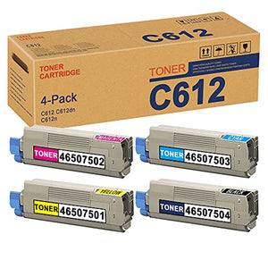 (1BK+1C+1M+1Y, 4PK) C612 46507504 46507503 46507502 46507501 Toner Cartridge Replacement for OKI C612 C612dn c612n Toner Kit Printer