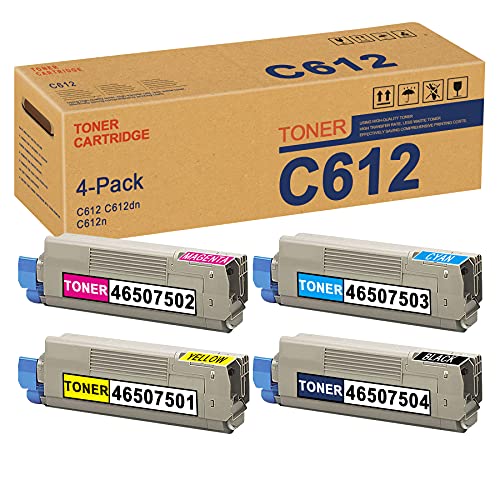 (1BK+1C+1M+1Y, 4PK) C612 46507504 46507503 46507502 46507501 Toner Cartridge Replacement for OKI C612 C612dn c612n Toner Kit Printer