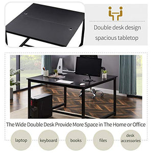 Home Office Large Computer Desk 47 x 47 inch Two Person Desk Double Workstation Desk 2 People Office Desk Writing Desk (Black)