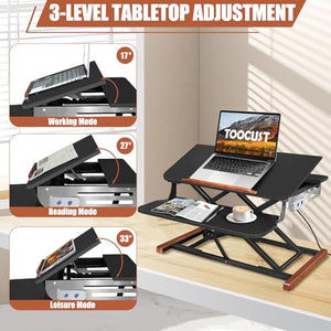 TooCust Electric Standing Desk Converter - 26 Inch, Motorized Sit to Stand Riser with Keyboard Tray, Adjustable Tabletop - Ideal for Home Office