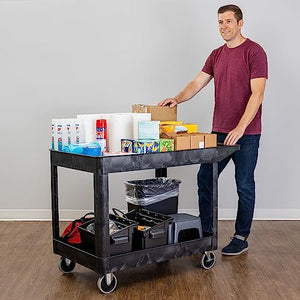 Stand Steady Tubstr Extra Large Two Shelf Utility Service Cart - 500 lbs. Capacity, Heavy-Duty Rolling Cart (Black, 45.5 x 24.5)
