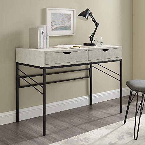 Walker Edison 2 Drawer Modern Wood and Metal Computer Writing Desk Home Office Workstation Small 44 Inch, Off White