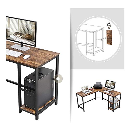 MTTLS Industrial L-Shaped Computer Desk, Corner Desk, Office Study Workstation with Shelves for Home Office, Easy to Assemble, Space-Saving