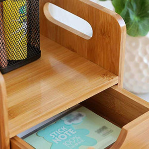 Zunruishop Bamboo Desktop Bookshelf with Drawers - Office Organizer Stand