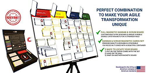 Scrum Board Kit, Kanban Board Kit, Full Combo Agile Kit by pmxboard. Full Kanban Board Magnetic, Scrum Whiteboard Set as Project Planning Board and Project Management Board. Premium Agile Toolset
