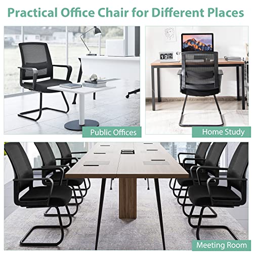 Tangkula Office Guest Chair Set of 12 with Adjustable Lumbar Support & Sled Base