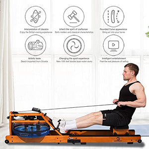 GYM ENERGY Foldable Water Rowing Machine for Home Gym Fitness, Wood Rower with Bluetooth Monitor Whole Body Exercise Cardio Training