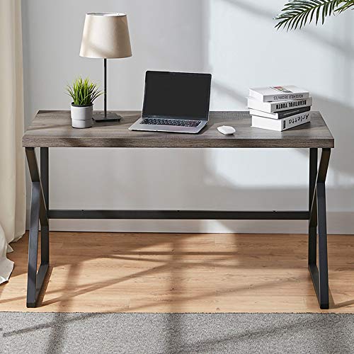 HSH Rustic Computer Desk, Metal and Wood Home Office Desk, Industrial Vintage Soho Study Writing Table, Gray 47 inch