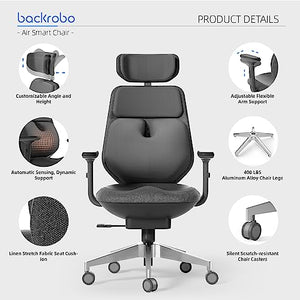 Backrobo Smart Ergonomic Home Office Chair with Automatic Massage Lumbar Support, App-Controlled 3D Armrests, Adjustable Height