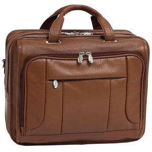 McKlein, S Series, River WEST, Pebble Grain Calfskin Leather, 15" Leather Fly-Through Checkpoint-Friendly Laptop Briefcase, Brown (15714)