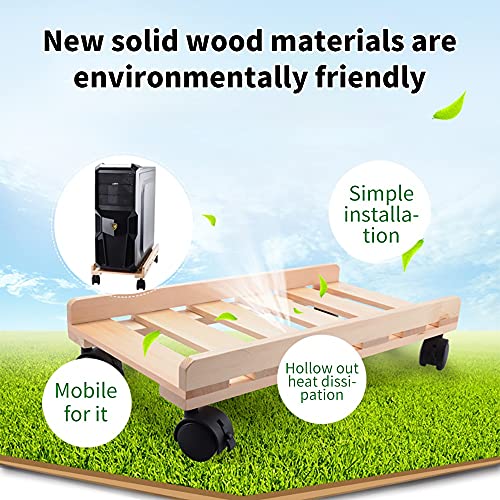 RENSLAT Wood Mobile Adjustable Computer Tower Holder Computer CPU Stand Cart with Braking Lock Wheels Stand for PC Computer Cases