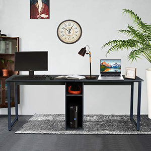 Home Office Desk 2-Person Office Desk, Large Double Workstation Desk Writing Desk with Storage Dual Study Desk 2-Person Computer Desk, Home Desk Writing Desk with Shared Storage, Easy Assembly (Black)