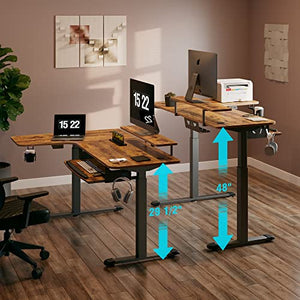 EUREKA ERGONOMIC Electric Standing Desk with Keyboard Tray, 61" L-Shaped, Adjustable Height, LED Monitor Stand - Rustic Brown