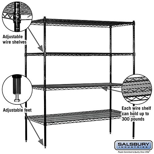 Salsbury Industries Stationary Wire Shelving Unit, 60-Inch Wide by 63-Inch High by 18-Inch Deep, Black