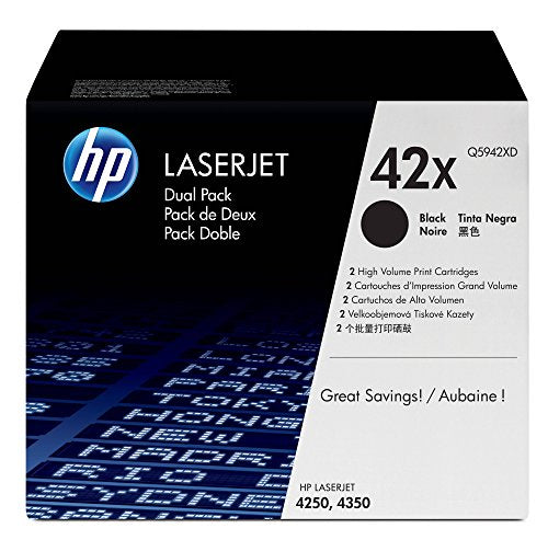 HP 42X (Q5942X) Black Toner Cartridge High Yield, 2 Toner Cartridges (Q5942XD) for HP LaserJet 4250 4350