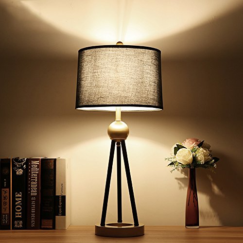 VejiA Modern Iron Desk Lamp with Cloth Shade and Golden Triangle Base